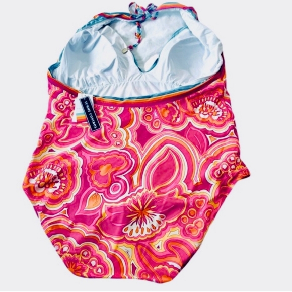 Trina Turk Morning Sunrise One Piece Plunge Swimsuit Pink Aqua White Size 22W - Picture 4 of 5